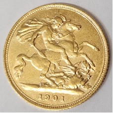 GREAT BRITAIN UK 1901 . HALF 1/2 SOVEREIGN . GOLD COIN